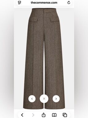 Commense Wide-Leg Herringbone Trousers — Brown
